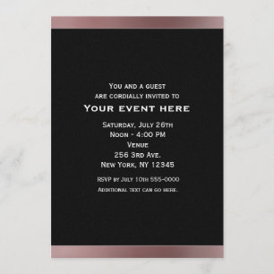 Schwarz und Rose Gold Mauve Rosa Party Einladungen