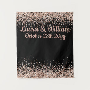 Schwarz- und Roségold-Glitter-Wedding-Photo-Booth- Wandteppich