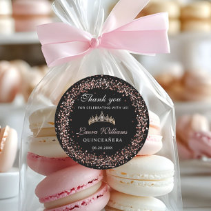Schwarz- und Roségold-Quinceañera-Geburtstags-Dank Runder Aufkleber