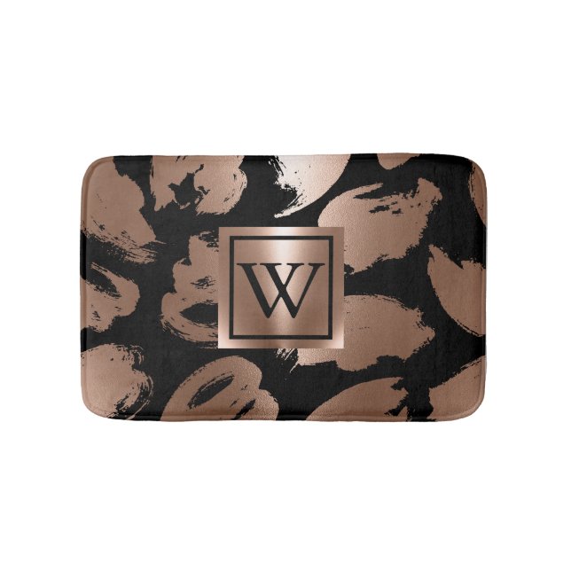 Schwarz und Rosen Gold Abstrakte Brush Badematte (Vorderseite)