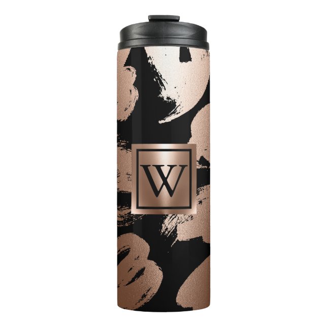 Schwarz und Rosen Gold Abstrakte Brush Thermosbecher (Vorderseite)