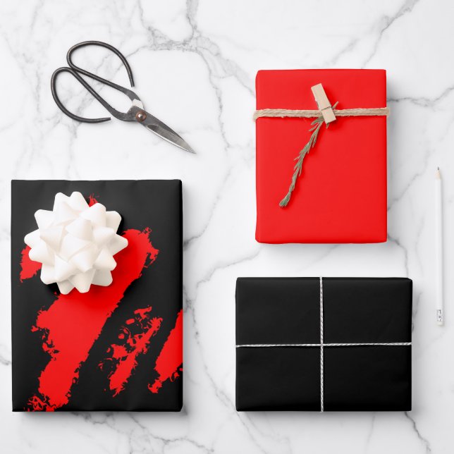 Schwarz und Rot Abstrakt Geschenkpapier Set (Vorderseite)