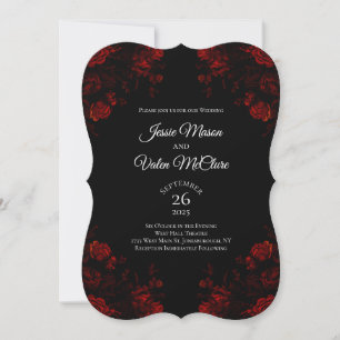 Schwarz und Rot Blumen Elegante Gotische Hochzeit Einladung