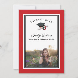 Schwarz und Rot Cap & Tassel | FOTO ABSCHLUSS Einladung