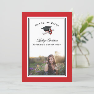 Schwarz und Rot Cap & Tassel FOTO ABSCHLUSS Einladung