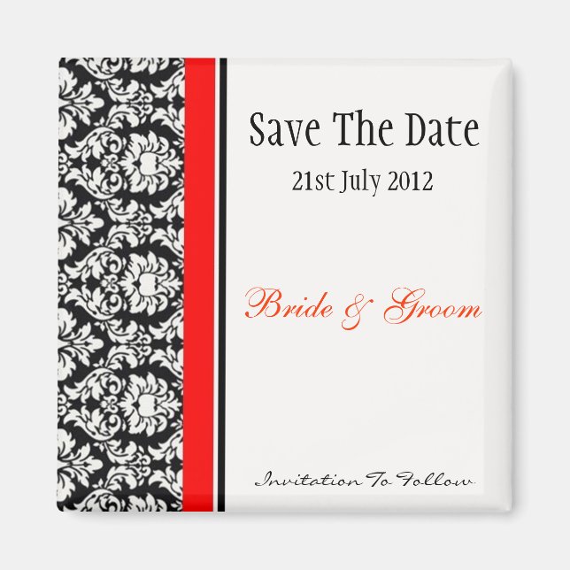 Schwarz und Rot Damask Save the Date Magnet (Vorne)