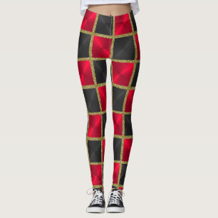 Schwarz und Rot mit Goldplätzen Leggings