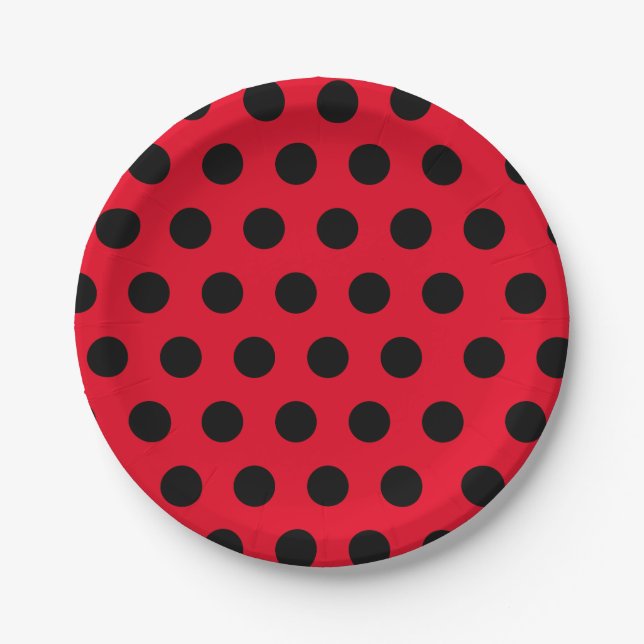 Schwarz und Rot-Mittelwert Polka Dot Chic Pappteller (Vorderseite)