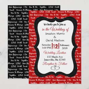 Schwarz und Rot Moderne romantische Hochzeitseinla Einladung