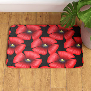 Schwarz und Rot Mohnblumen Modernes Muster Badematte