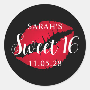 Schwarz und Rot Ombre Lipstick Sweet 16 Runder Aufkleber