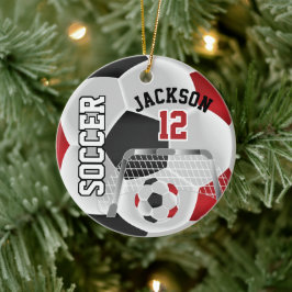 Schwarz und Rot personalisieren Fußballball Keramik Ornament