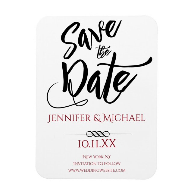 Schwarz und Rot Save the Date Magnet (Vertikal)