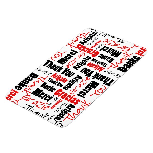 Schwarz und Rot Vielen Dank Word Cloud Magnet (Linke Seite)