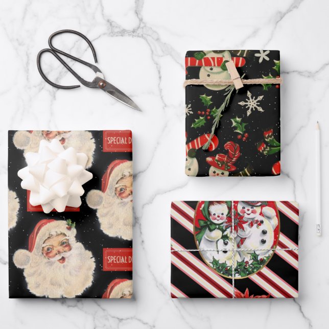 Schwarz und Rot Weihnachten Geschenkpapier Set (Vorderseite)
