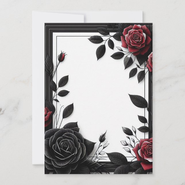 Schwarz und Rote Rosen Einladung (Vorderseite)