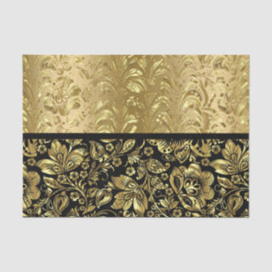Schwarz und Shiny Gold Floral Damaskus Seidenpapier