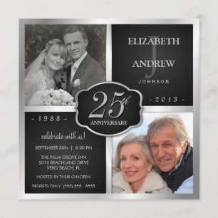 Schwarz und Silber 25. Hochzeitstag Einladung
