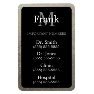 Schwarz und Silber Foil Wichtige Telefonnummern Magnet