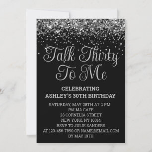 Schwarz und Silber Glitter 30. Geburtstag Talk Thi Einladung