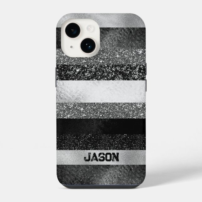Schwarz und Silber Glitter  iPhone Hülle (Rückseite)