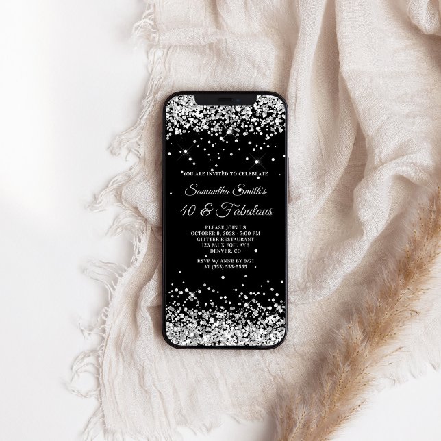 Schwarz und Silber Glitzer 40 und fabelhaft Einladung (Black and Silver Glitter 40 and Fabulous Invitation)