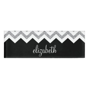 Schwarz und Silber Glitzer Druckköpfe und Name Namenschild