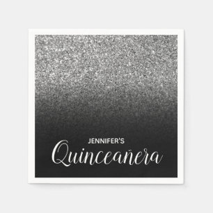 Schwarz und Silber Glitzer Ombre Quinceanera Serviette