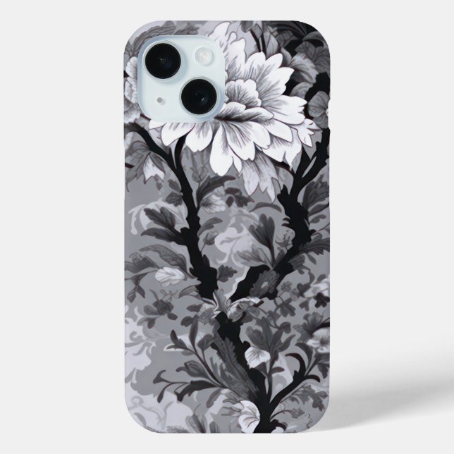 Schwarz und Silber Grau Toile de Fleur Case-Mate iPhone Hülle (Rückseite)
