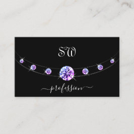 Schwarz und Silber mit Lila Diamanten Mit Monogram Visitenkarte