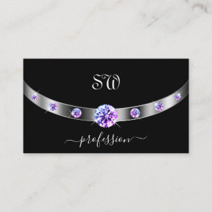 Schwarz und Silber mit Lila Diamanten Mit Monogram Visitenkarte