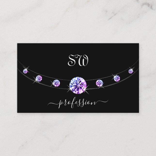 Schwarz und Silber mit Lila Diamanten Mit Monogram Visitenkarte (Vorderseite)