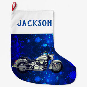 Schwarz und Silber Motorrad und Schnee Großer Weihnachtsstrumpf