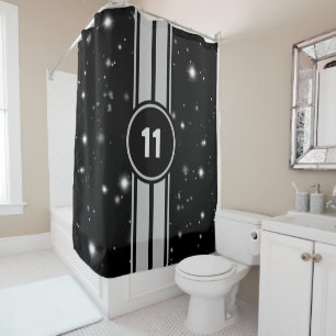 Schwarz und Silber Racing Stripes Starlight Duschvorhang