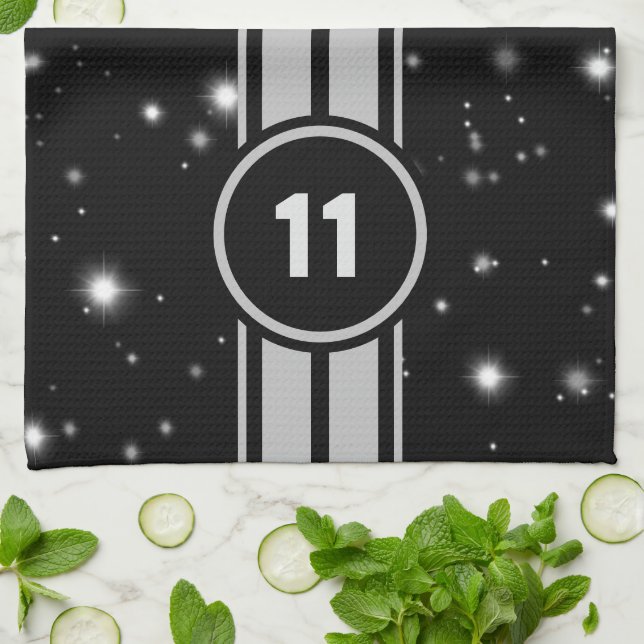 Schwarz und Silber Racing Stripes Starlight Geschirrtuch (Gefaltet)