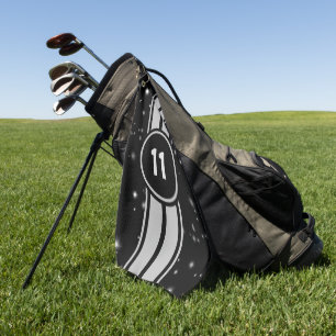 Schwarz und Silber Racing Stripes Starlight Golfhandtuch