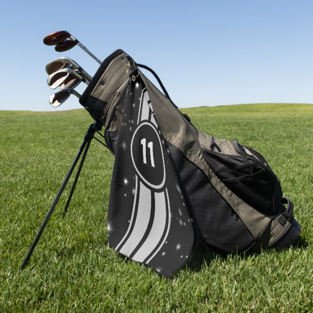 Schwarz und Silber Racing Stripes Starlight Golfhandtuch (Gras)
