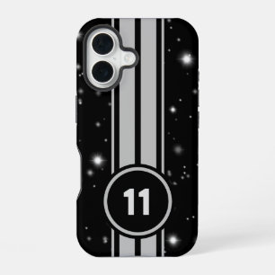 Schwarz und Silber Racing Stripes Starlight iPhone 16 Hülle