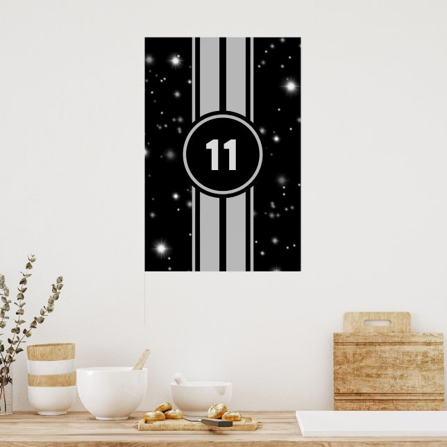 Schwarz und Silber Racing Stripes Starlight Poster (Küche)