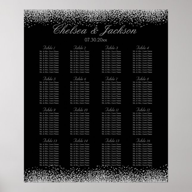 Schwarz und Silbergrau - 16 Sitzkarten Poster (Vorne)