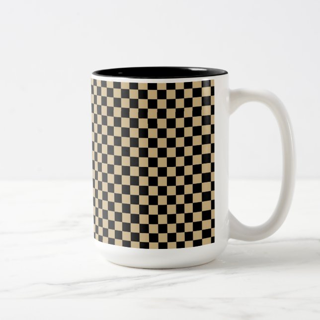 Schwarz und Tan Checkered Zweifarbige Tasse (Rechts)