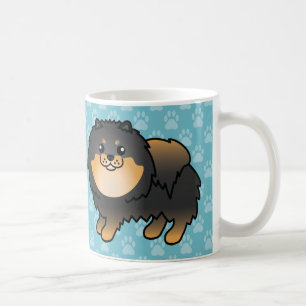 Schwarz- und Tan-Coat-Pomeranian-Hunde auf Blau Tasse