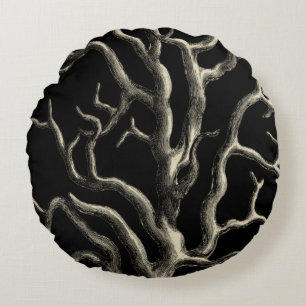 Schwarz und Tan Coral Rundes Kissen