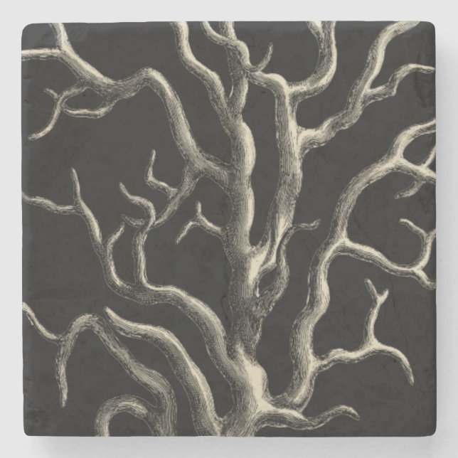 Schwarz und Tan Coral Steinuntersetzer (Vorderseite)