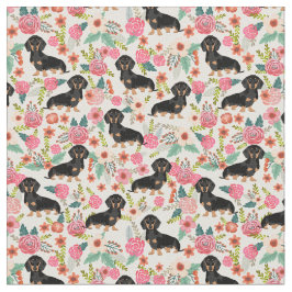 Schwarz und Tan Dackel Hunde Vintage Blumencreme Stoff