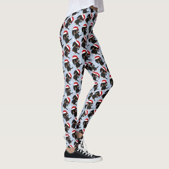 Schwarz und Tan Dackel Weihnachten Leggings (Rechts)