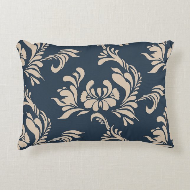 Schwarz und Tan Damask Akzent Pillow Dekokissen (Vorderseite)
