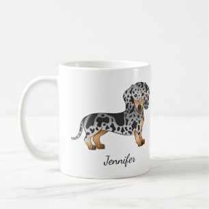 Schwarz und Tan Dapple Kurzhaar-Dachshund & Name Kaffeetasse