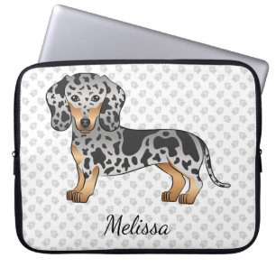 Schwarz und Tan Dapple Kurzhaar-Dachshund & Name Laptopschutzhülle
