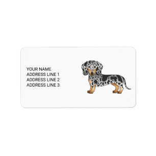 Schwarz und Tan Dapple Kurzhaar-Dachshund & Text Adressaufkleber